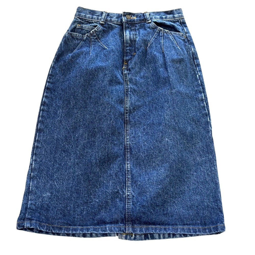Sierra West Vintage‎ Denim Midi Skirt Blue High Waist Western Made in USA Size 9